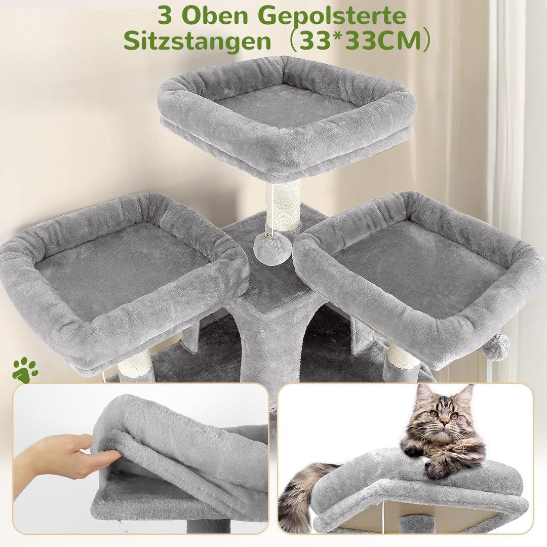 Globlazer Kratzbaum Stabil 174 cm mit 3 Gepolsterte Sitzstangen, 2 Katzenhaus, 2 Korb, Abnehmbares H