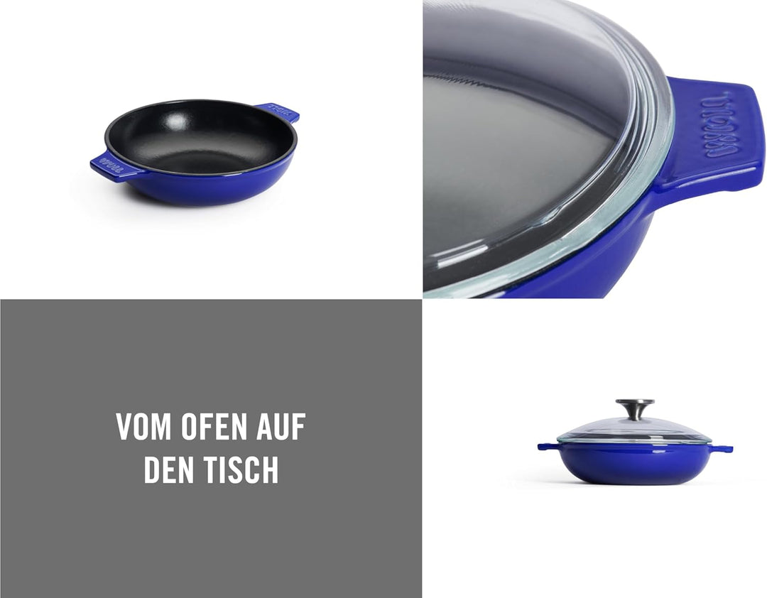 Woll Iron Servierpfanne mit Deckel und Silikongriffen - Induktiv -, Ø 20 cm, 5,5 cm hoch - Geeignet