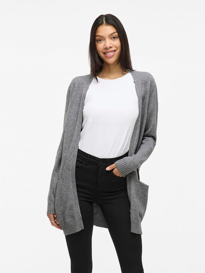 Vila Damen Viril Open L/S Knit Cardigan-Noos Strickjacke XS Medium Grey Melange, XS Medium Grey Mela