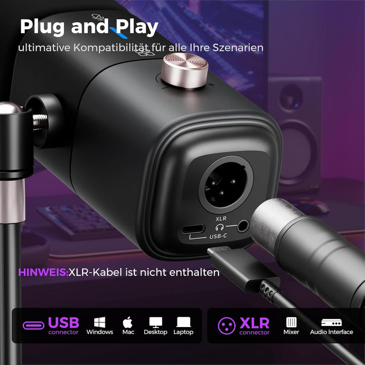 NearStream AM25X USB/XLR Kondensator Mikrofon mit ständer,Podcast Mikrofon Set, EIN-TIPP Stummschalt