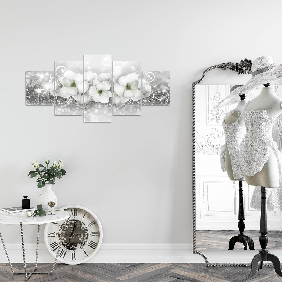 Runa Art Wandbilder Blumen Abstrakt 5 Teilig Bild auf Vlies Leinwand Deko Wohnzimmer 3D Effekt Schwa