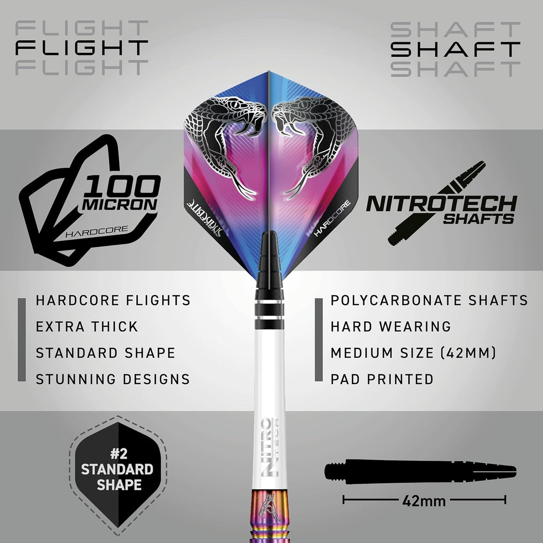 RED DRAGON Peter Wright Snakebite 1 Professional Darts Wolfram Dartset mit Flüge und Shafts 22G 1, 2