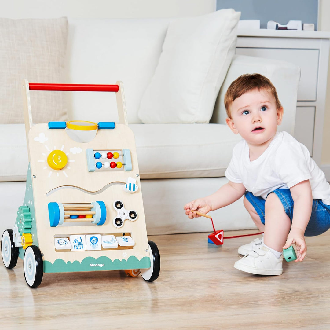 Lauflernwagen holz 10 in 1 Verwendung als Laufwagen Baby Lauflernhilfe Holz mit gummierten Holzräder