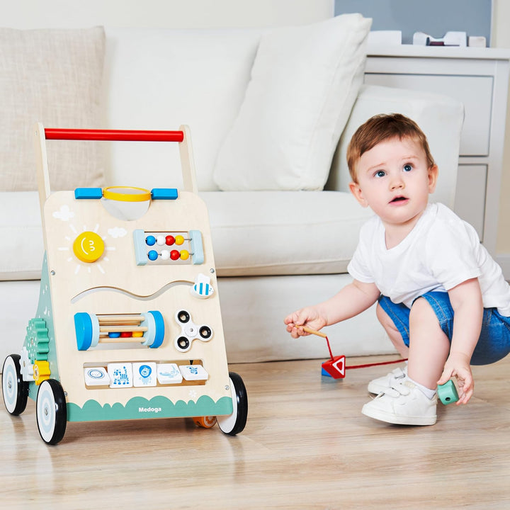 Lauflernwagen holz 10 in 1 Verwendung als Laufwagen Baby Lauflernhilfe Holz mit gummierten Holzräder