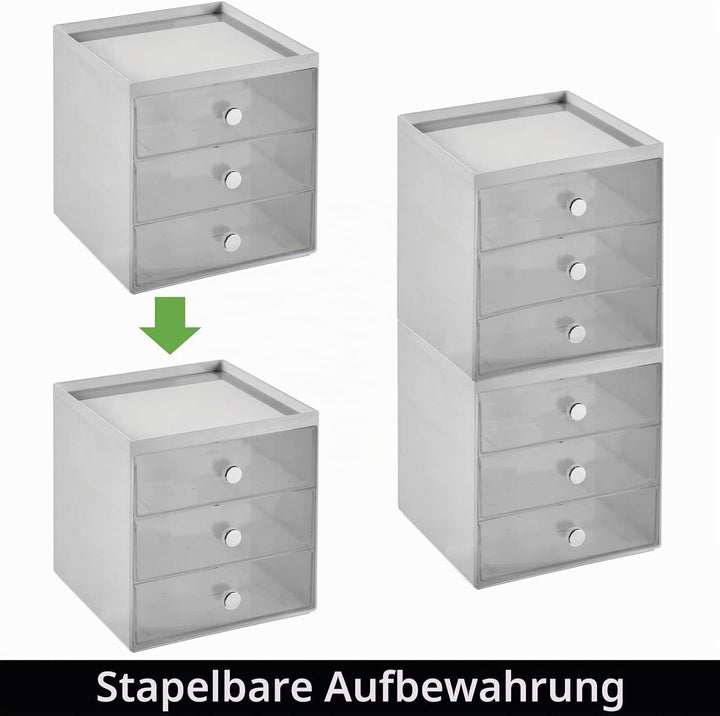 mDesign Make-up Organizer – stapelbare Aufbewahrungsbox mit 3 Schubladen für Mascara, Puder, Nagella