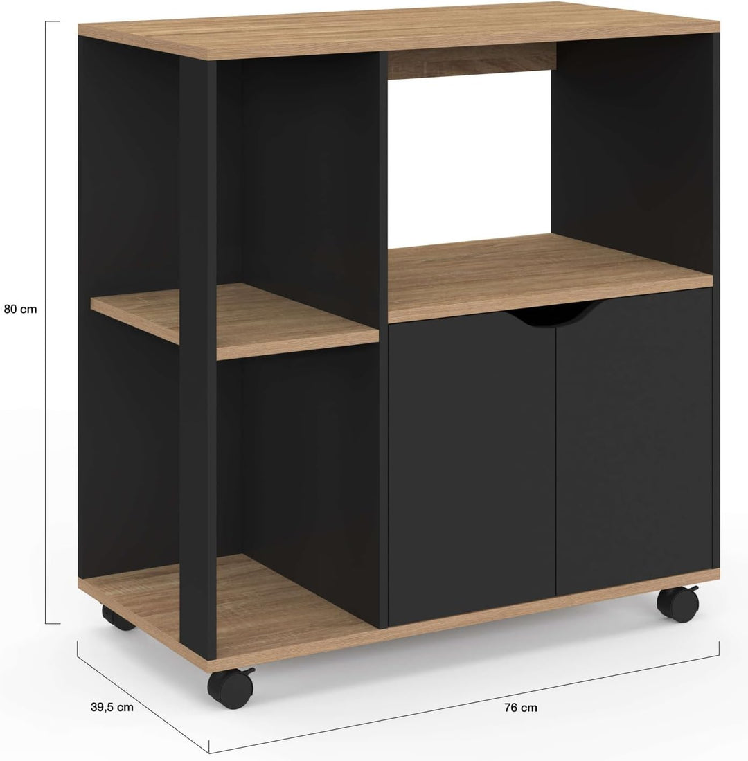 IDMarket - Küchenwagen COSI aus schwarzem Holz und Buchenholzplatten B.76 CM
