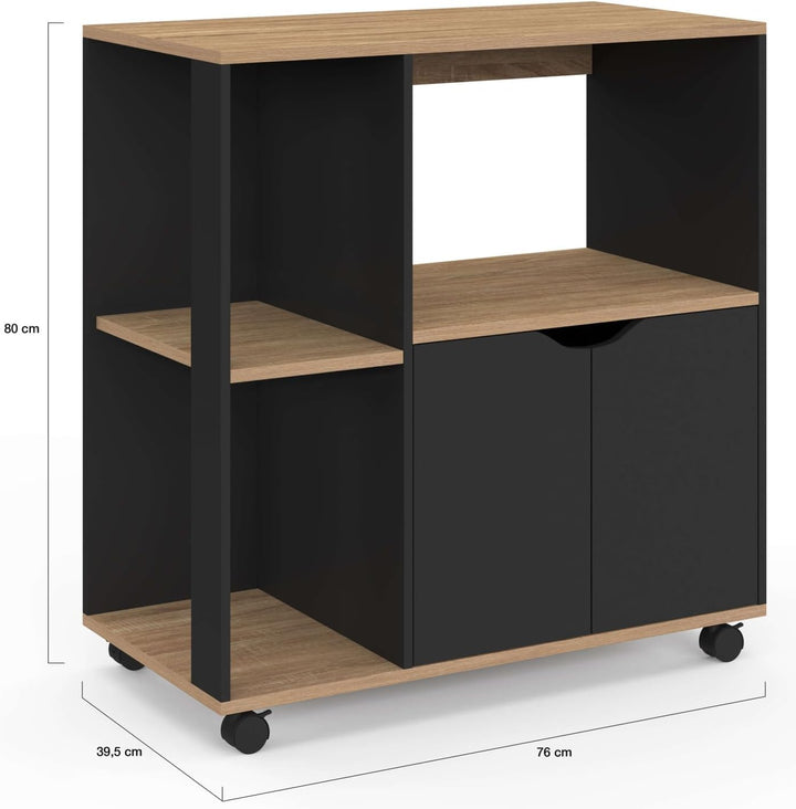 IDMarket - Küchenwagen COSI aus schwarzem Holz und Buchenholzplatten B.76 CM
