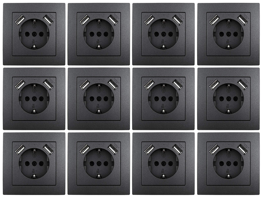 MC POWER - 12er Pack Steckdosen mit 2x USB + Rahmen | FLAIR | USB Steckdosen Set mit 1-fach Rahmen i