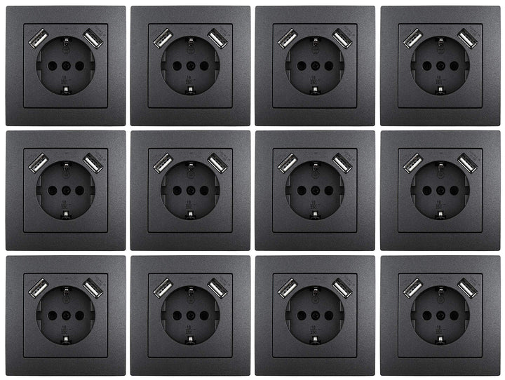 MC POWER - 12er Pack Steckdosen mit 2x USB + Rahmen | FLAIR | USB Steckdosen Set mit 1-fach Rahmen i