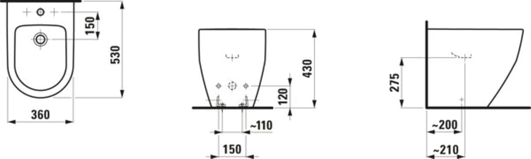 Laufen PRO Stand-Bidet, 1 Hahnloch, 530x360, weiss, Farbe: Weiss - H8329520003021
