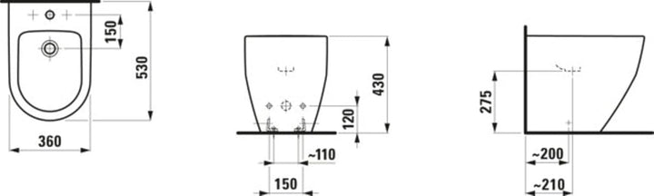 Laufen PRO Stand-Bidet, 1 Hahnloch, 530x360, weiss, Farbe: Weiss - H8329520003021