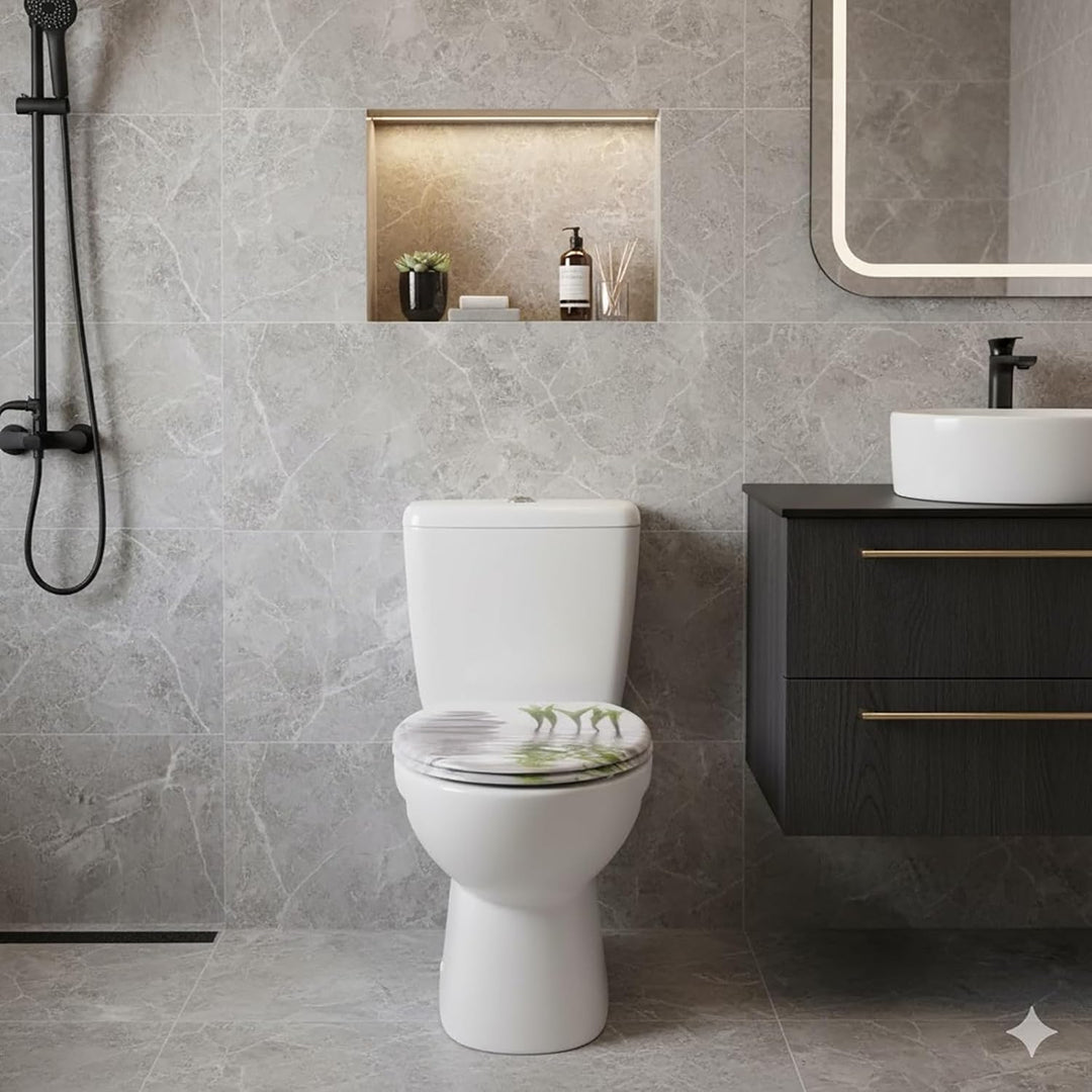 WOLTU WC Sitz mit Absenkautomatik,Toilettensitz Motiv, Toilettendeckel aus Duroplast, Stable Klodeck