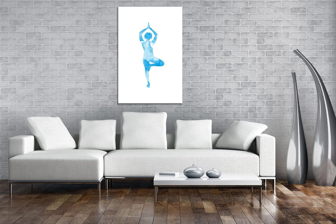 deyoli Yoga-Pose-Illustration Format: 80x60 Effekt: Monocrome Blau als Leinwandbild, Motiv fertig ge