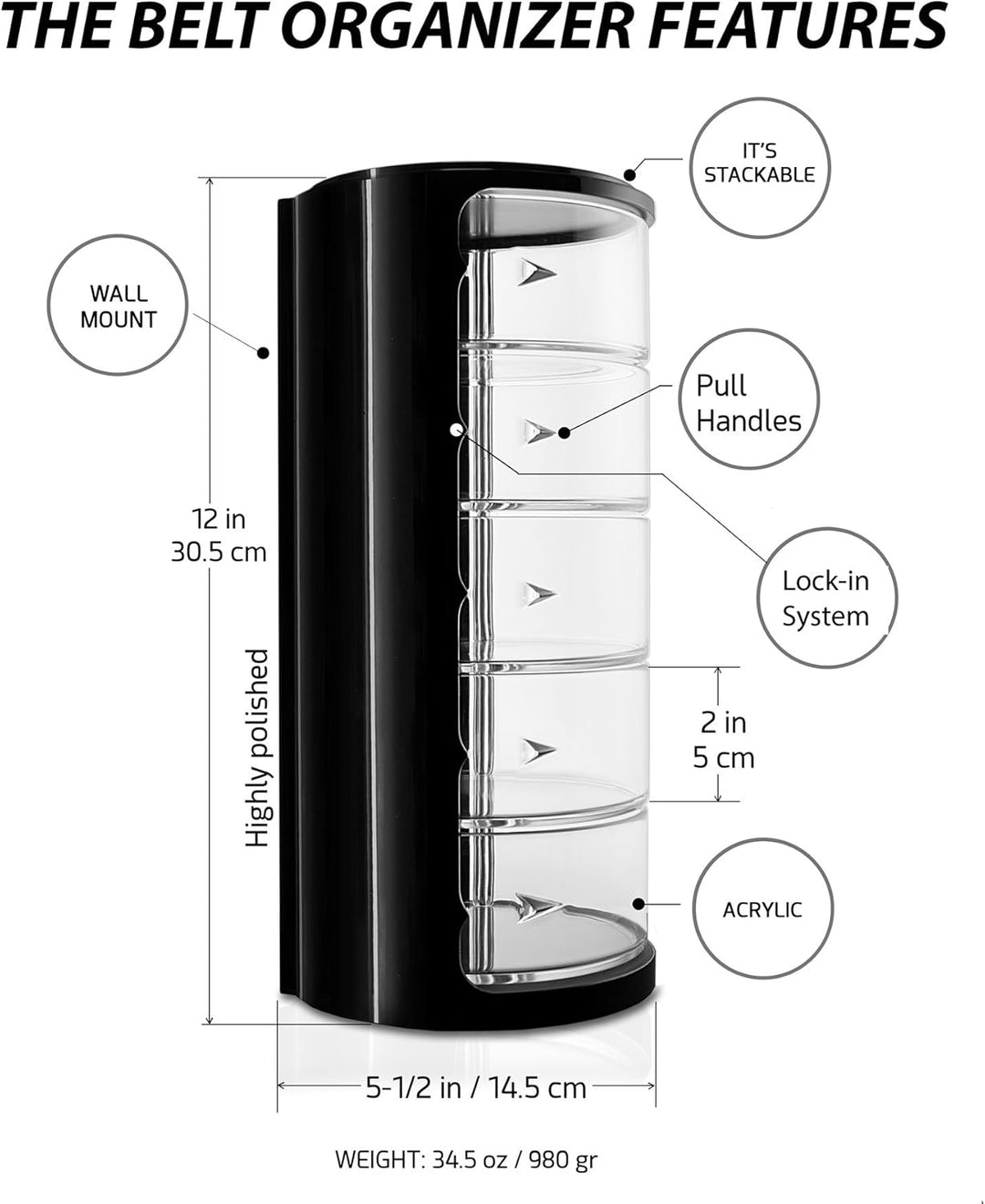 ELYPRO Gürtel-Organizer – Acryl-Organizer und Display für Accessoires wie Gürtel, Schmuck, Uhrenetui