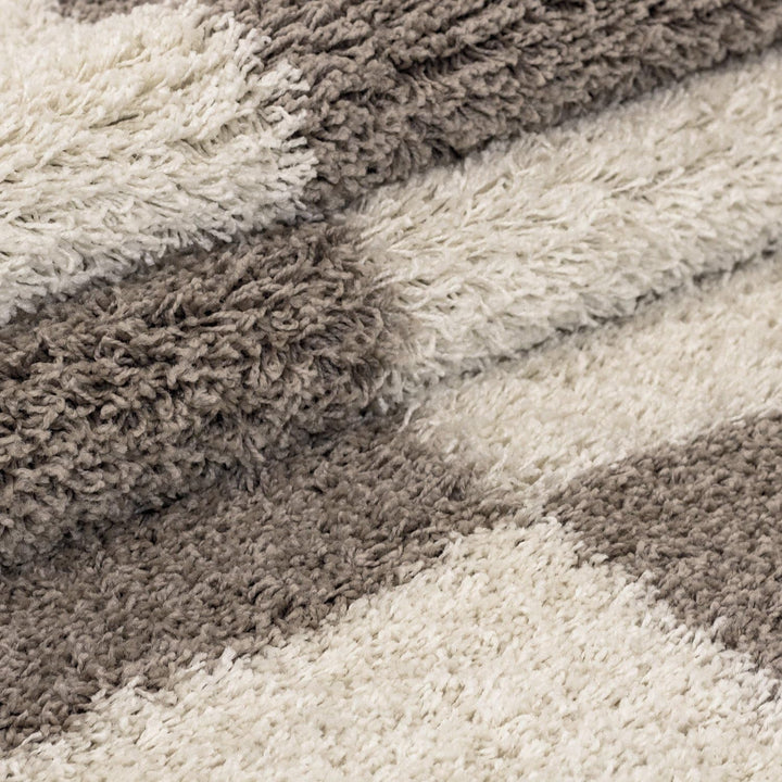 Teppium Shaggy Hochflor Teppich Läufer Flur 60 x 110 cm Beige - Kariertes Flauschiger Teppich, Weich