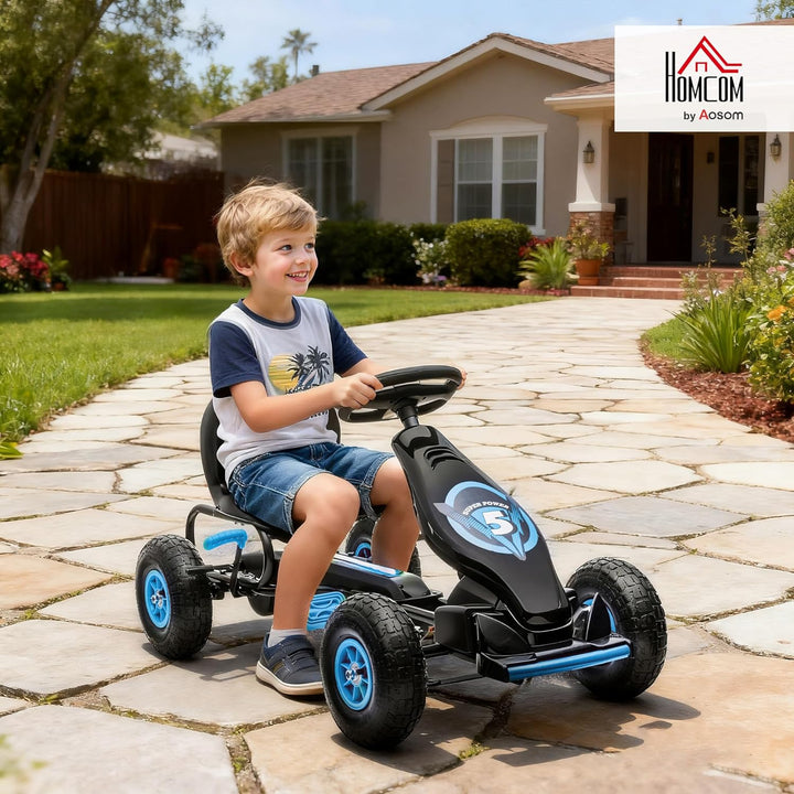 HOMCOM Gokart, Kinderfahrzeug mit 3-stufigen verstellbarem Sitz, Tretfahrzeug mit Gummireifen, Pedal
