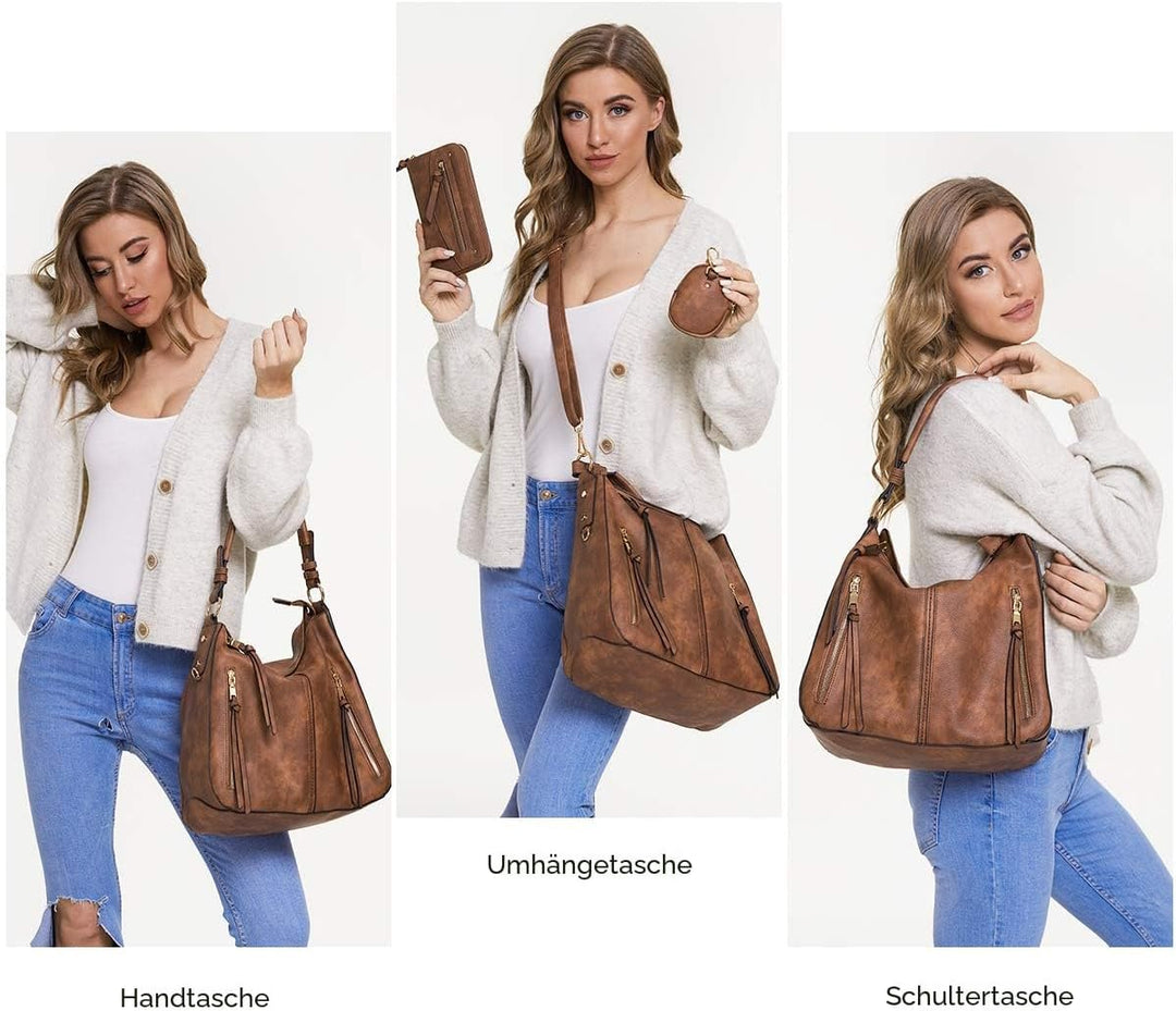 lapsting Damen Hobo hobo-handbags XL 3 Stück – Braun, XL 3 Stück – Braun
