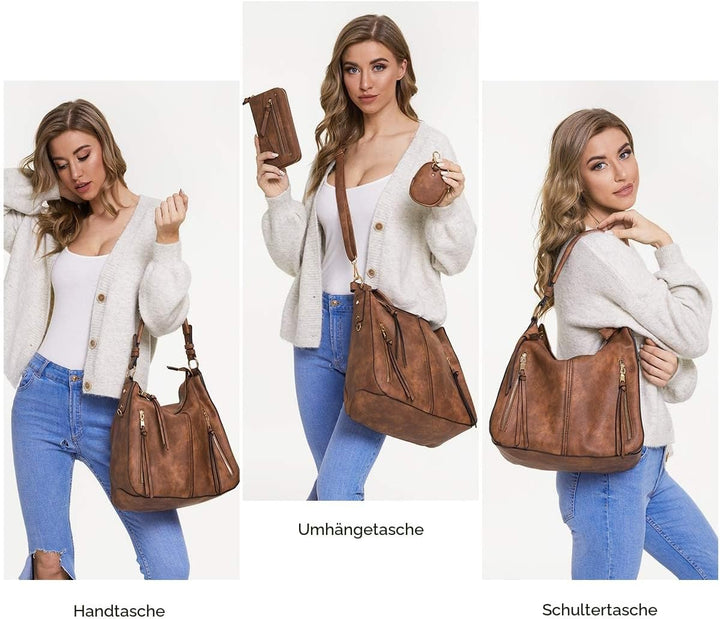 lapsting Damen Hobo hobo-handbags XL 3 Stück – Braun, XL 3 Stück – Braun