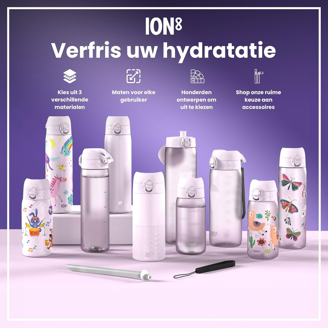 ION8 Vakuumisolierte Edelstahl-Trinkflasche, 500 ml, Auslaufsicher, Einhandöffnung, Sichere Verriege