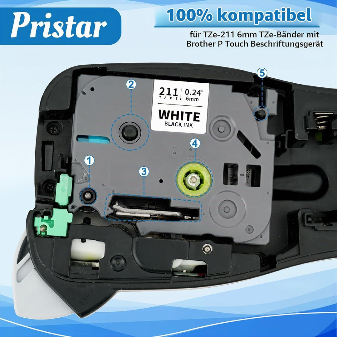 Pristar 6mm Kompatibel Schriftband als Ersatz für Brother TZe-211 TZe211 TZ-211 TZe 6mm Schwarz auf