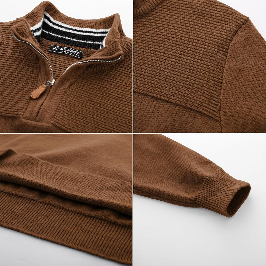 PaulJones Troyer Pullover Herren Strickpullover mit Reissverschluss und Stehkragen Arbeitspullover M