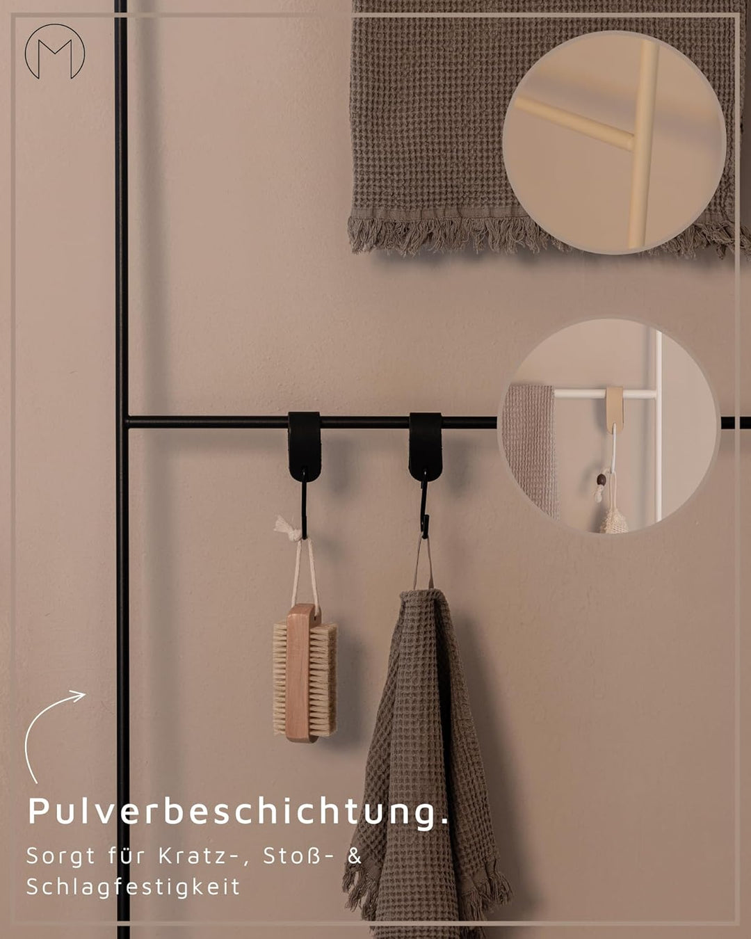 Metallbude Handtuchhalter ESTINA - Schwarz - Platzsparende Handtuchleiter aus pulverbeschichtetem Me
