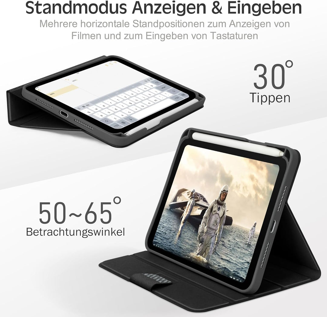 KingBlanc iPad Mini 6 Hülle 2021 8,3 Zoll, Veganes Leder Schutzhülle mit Stifthalter, Auto Schlaf/Wa