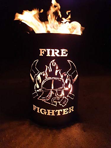 TiKo-Design Feuertonne - Lagerfeuertonne - Feuerkorb mit Firefighter/Feuerwehrmann Motiv – Verleihen