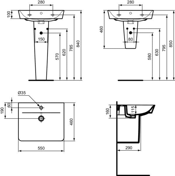 Ideal Standard Waschtisch CONNECT AIR, 550x460x160mm, Weiss, E029901
