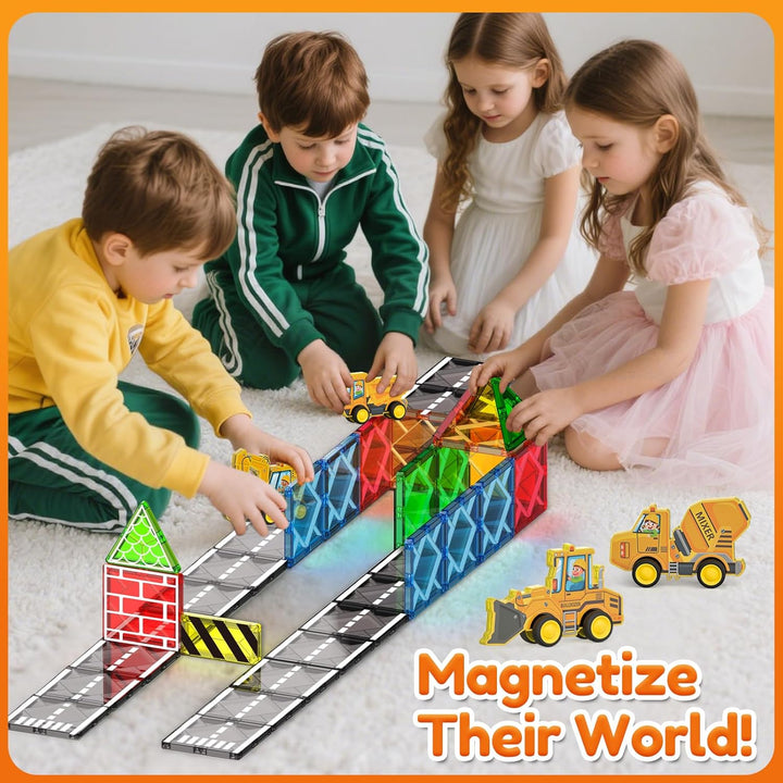 Oriate Stadt Magnet Magnetische Bausteine Spielzeug Set，Rollende Cars Kompatibel Mit Magnetbausteine