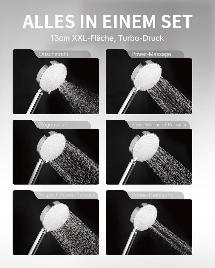 OFFO Duschkopf mit Schlauch 1,6m mit Verdrehschutz, Handbrause mit Filter 6 Strahlarten, Duschkopf G