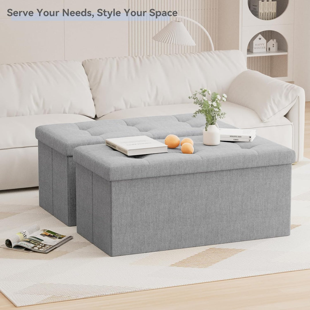 BRIAN & DANY Faltbarer sitzhocker Leinen Sitzbank mit Stauraum, Grau, 76 x 38 x 38cm, Grau
