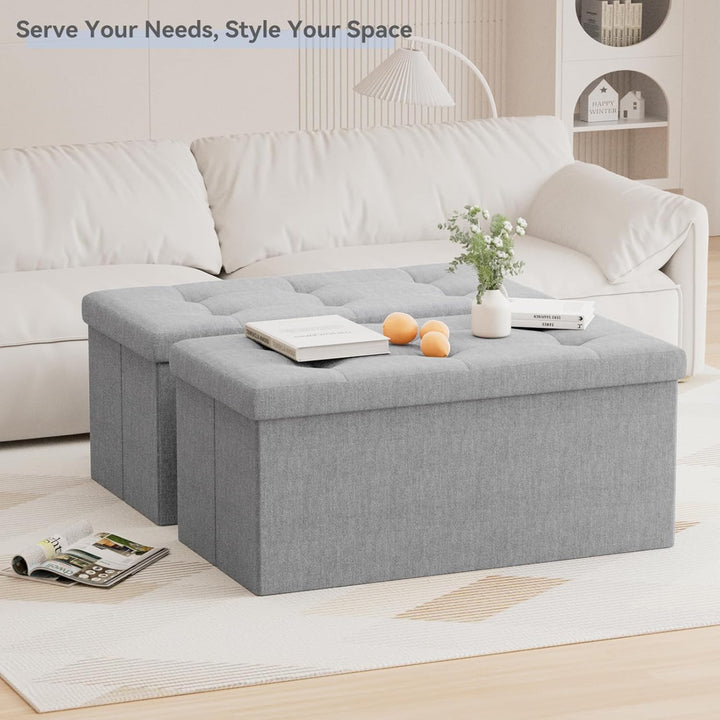 BRIAN & DANY Faltbarer sitzhocker Leinen Sitzbank mit Stauraum, Grau, 76 x 38 x 38cm, Grau