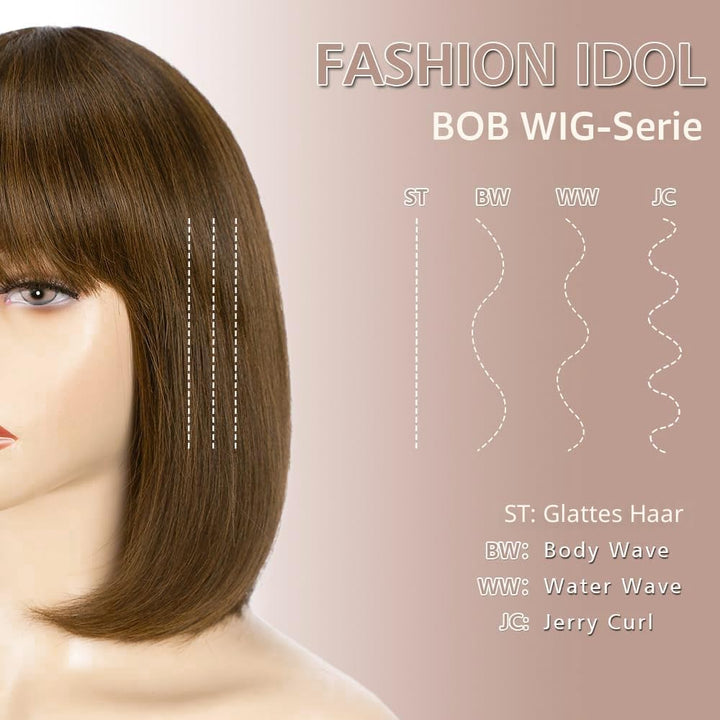 YEESHEDO Damen Braun Kurze Bob Gerade Haar Perücken mit Pony Hitzebeständige Synthetische Bunte Perü