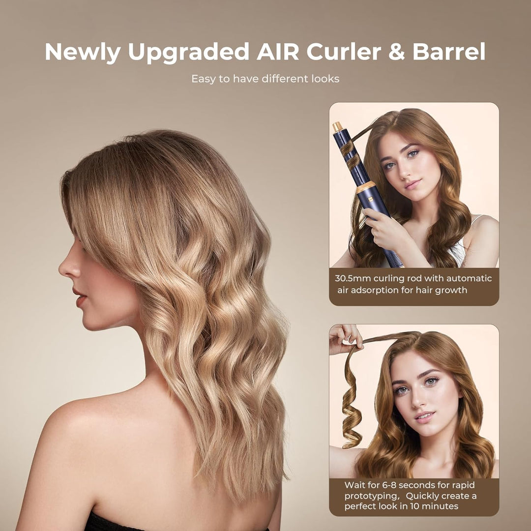 UKLISS Airstyler 5 in 1, Hairstyler & Föhn mit Aufsätzen: Airluft Lockenstab, Rundbürstenföhn, Warml