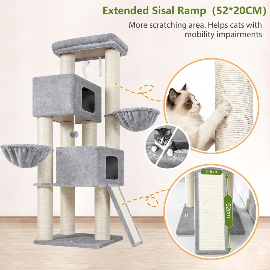 Globlazer Kratzbaum Dicke Stämme 11CM für Grosse Katzen mit 2 Extragross Katzenhaus 50*35*30cm, Ausr