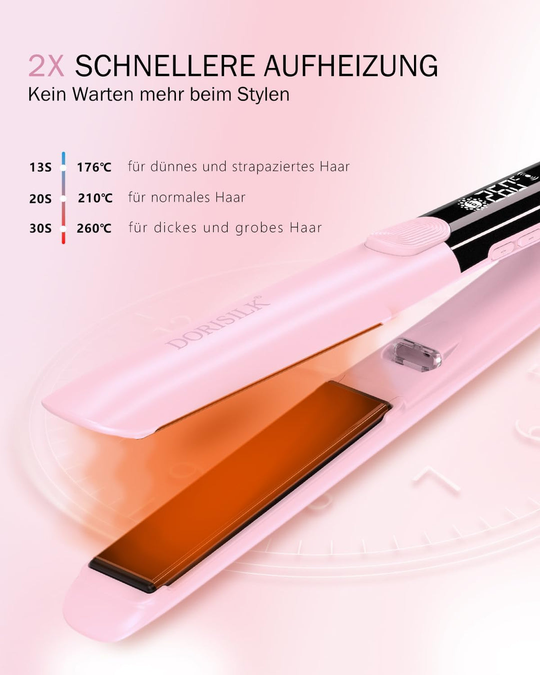 DORISILK Professioneller Haarglätter mit 260 Grad Hochtemperatur, 30 Sekunden schnelles Aufheizen de