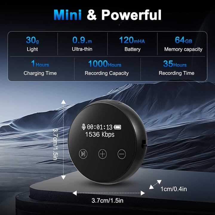 Diktiergerät Mini 64GB, Aufnahmegerät mit 1536kbps DSP Rauschunterdrückung, Abhörwanze Tragbar Sprac