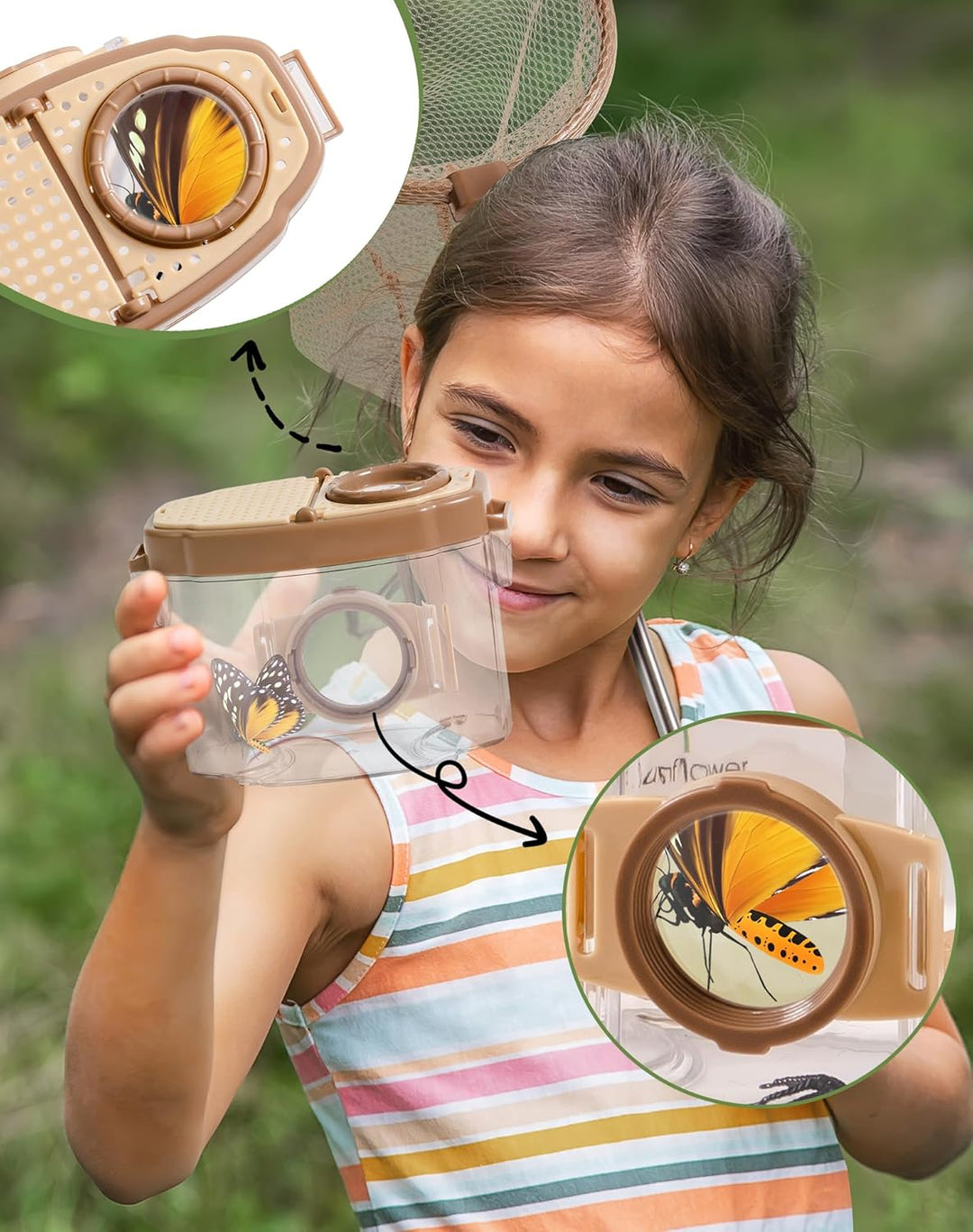 ROBUD Kids Outdoor Explorer Kit, Käferfang-Abenteuer-Sets mit Schmetterlingsnetzen, Lupen, Käferbehä