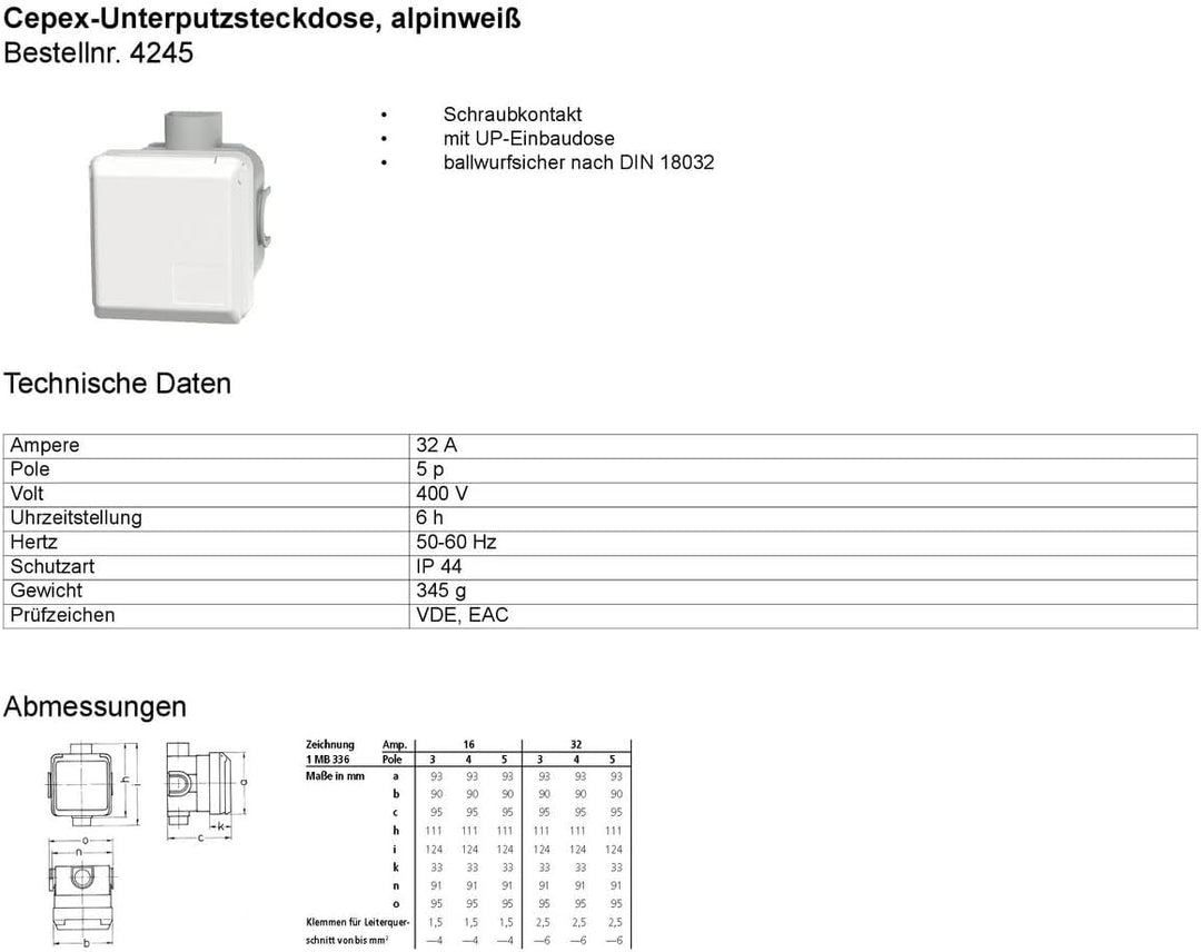 CEE-UP-Steckdose IP44 32A5P MENNEKES 4245