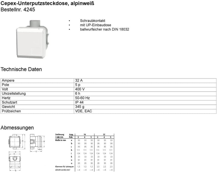 CEE-UP-Steckdose IP44 32A5P MENNEKES 4245