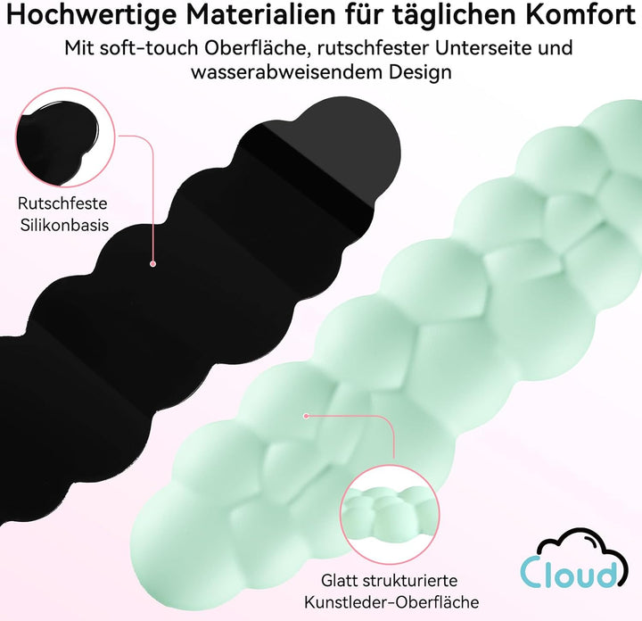 Memory‑Schaum Cloud Handballenauflage Tastatur‑Set, 4‑in‑1: Ergonomische Tastatur Handballenstütze &