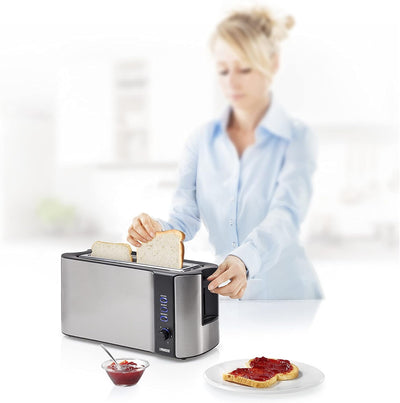 Princess Langschlitztoaster mit eingebautem Broetchenaufsatz Edelstahl, Schwarz Langschlitz-Toaster,