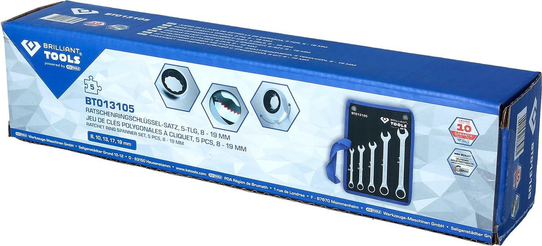 BRILLIANT TOOLS BT013105 Ratschenringschlüssel-Satz, 5-tlg, 8 - 19 mm [Powered by KS TOOLS] 8 - 19 m