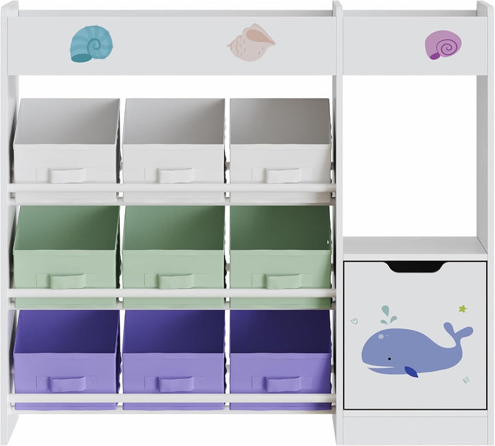 [en.casa] Kinderregal Søndreland Bücherregal für Kinder mit 9 Aufbewahrungsboxen Obere Ablage Spielz