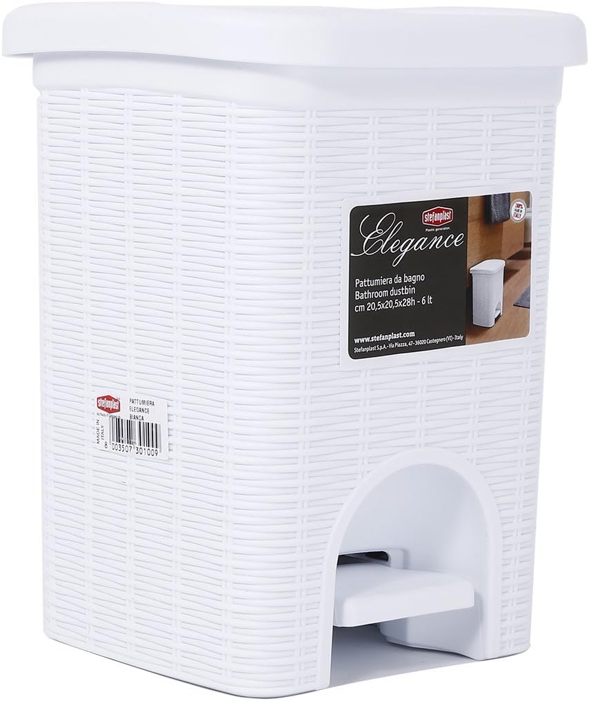 Stefanplast 30100 Abfalleimer, In Rattanoptik aus Kunststoff, 20,5 x 20,5 x 28 cm Weiss/Flyaway Orch