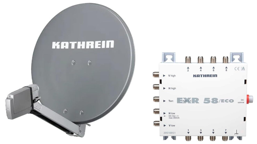 HD Sat Anlage von Kathrein für 8 Anschlüsse mit Kathrein CAS 80 (75cm) in Anthrazit Grau + Quattro L