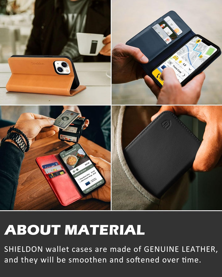 SHIELDON Hülle für iPhone 13 Mini Handyhülle [Erstklassiges Echtleder] [Schützt vor Stoss] [Kartenfa