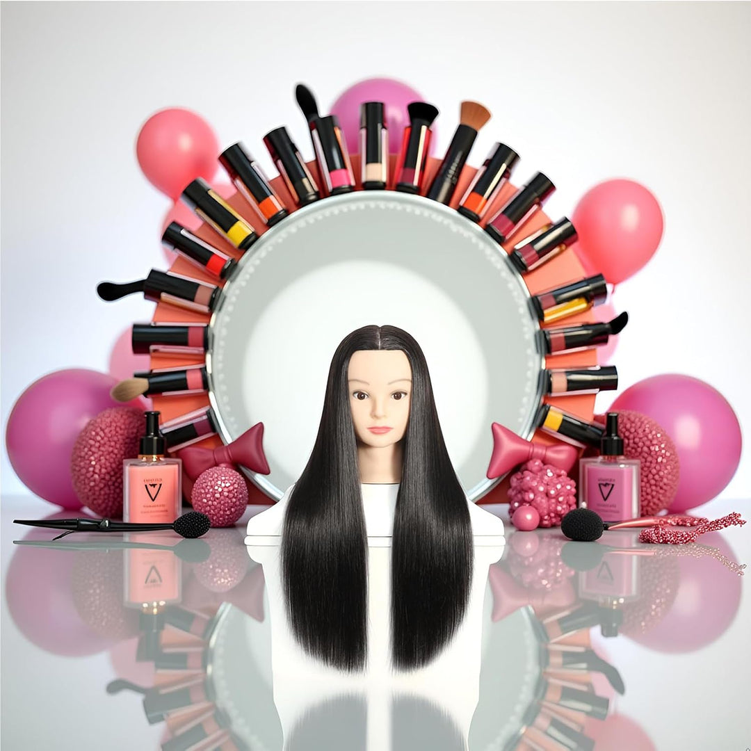 Mannequin Head with hair 30% Real Hair 24"-26" Training Head Cosmetology Manikin Doll Head Practice