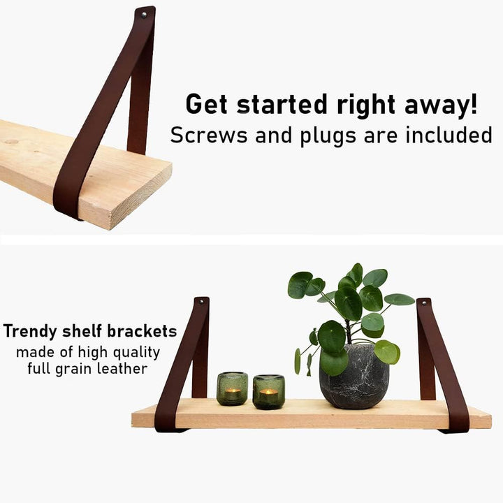 Brute Strength - Regalträger leder - Braun - 2 Stück - Regalstützen - Wandstützen - Regalriemen - Vo